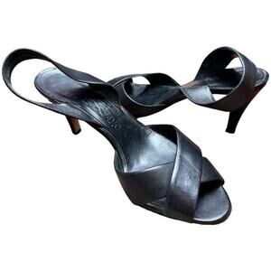 Salvatore Ferragamo Black Leather Heel Sandals Shoes Women's Size 9